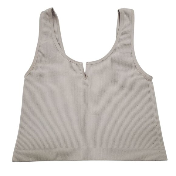 ANWND Women's‎ Pale Gray Ribbed Notched V-neck Cropped Lounge Tank Bralette S - Picture 1 of 5